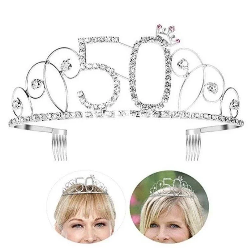 Diadema de corona de Metal, diadema de princesa, Tiara de cumpleaños, decoración de boda, decoraciones para fiesta de aniversario de mujeres, 16,