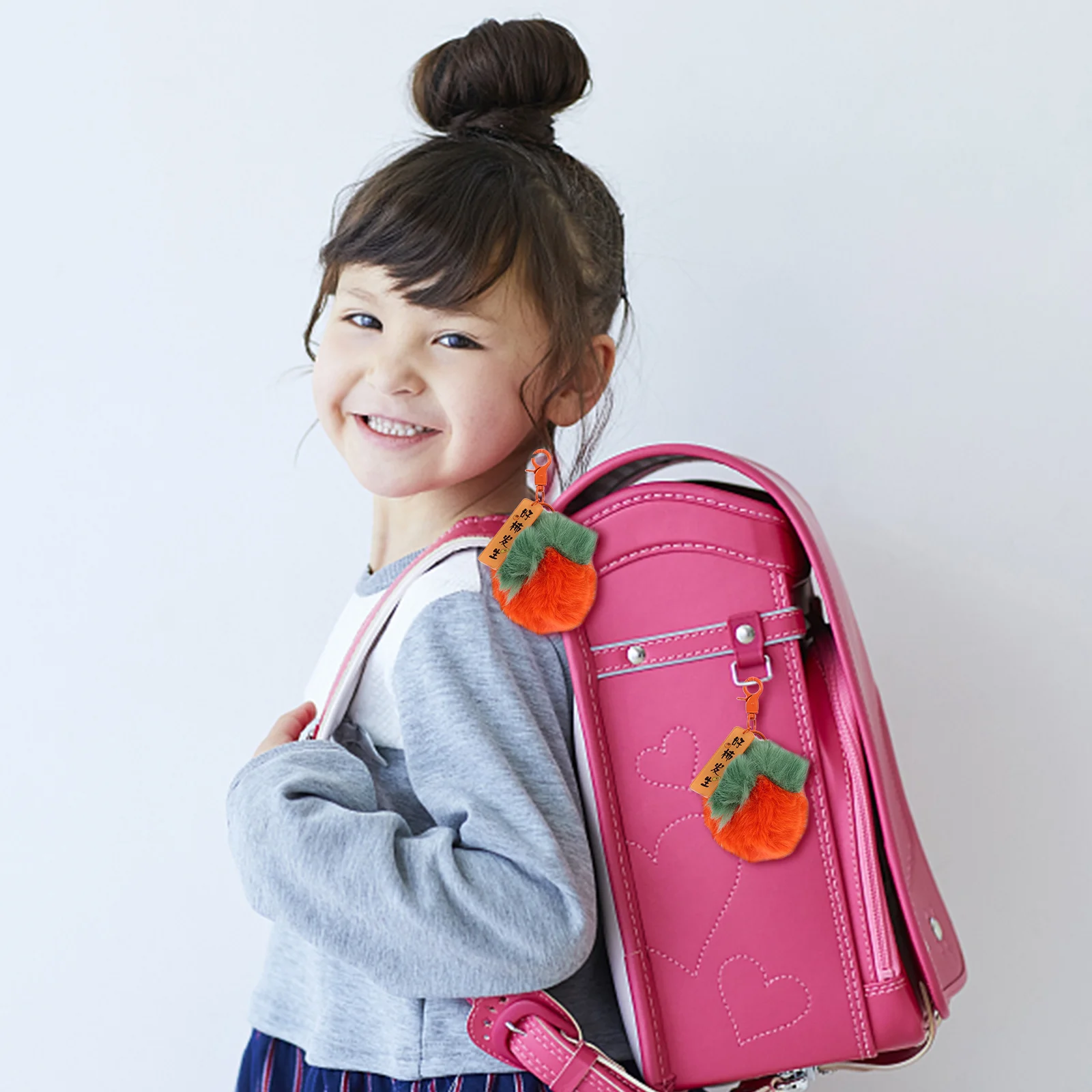 Phone Lanyard Pompons Keychain Ladies Wallet Fluffy Keyring Orange Faux Fur Locket