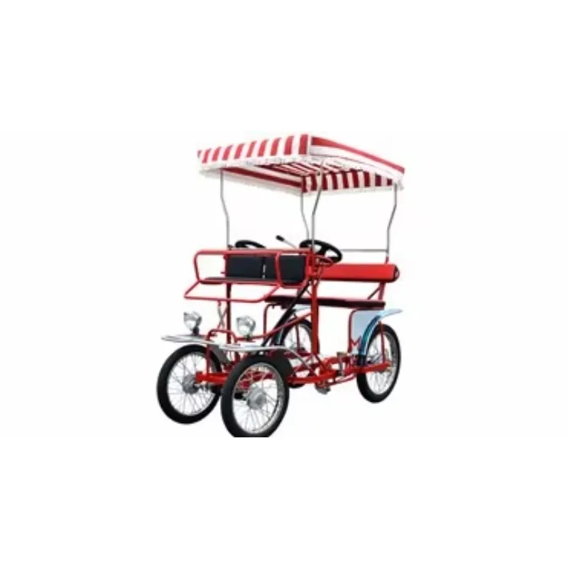 Bicicleta Surrey Doble de 4 Ruedas para 2 Personas, Color Rojo, de Alta Calidad