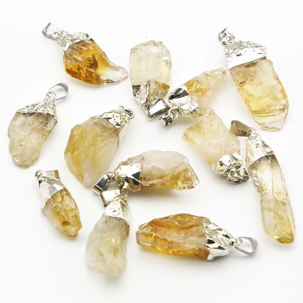 

Fashion Natural Raw Ore Irregular Topaz Pendant Yellow Crystal Plating Silver Necklace Charm Jewelry Accessories Wholesale 10Pcs