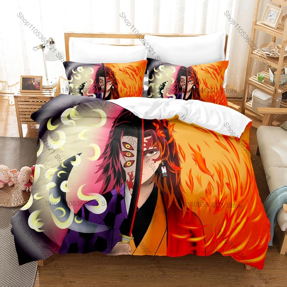 Kokushibou Black Nichirin Sword Moon Breathing Print Duvet Cover + 2 Pillowcases Anime Fans 3pcs Bedding Set