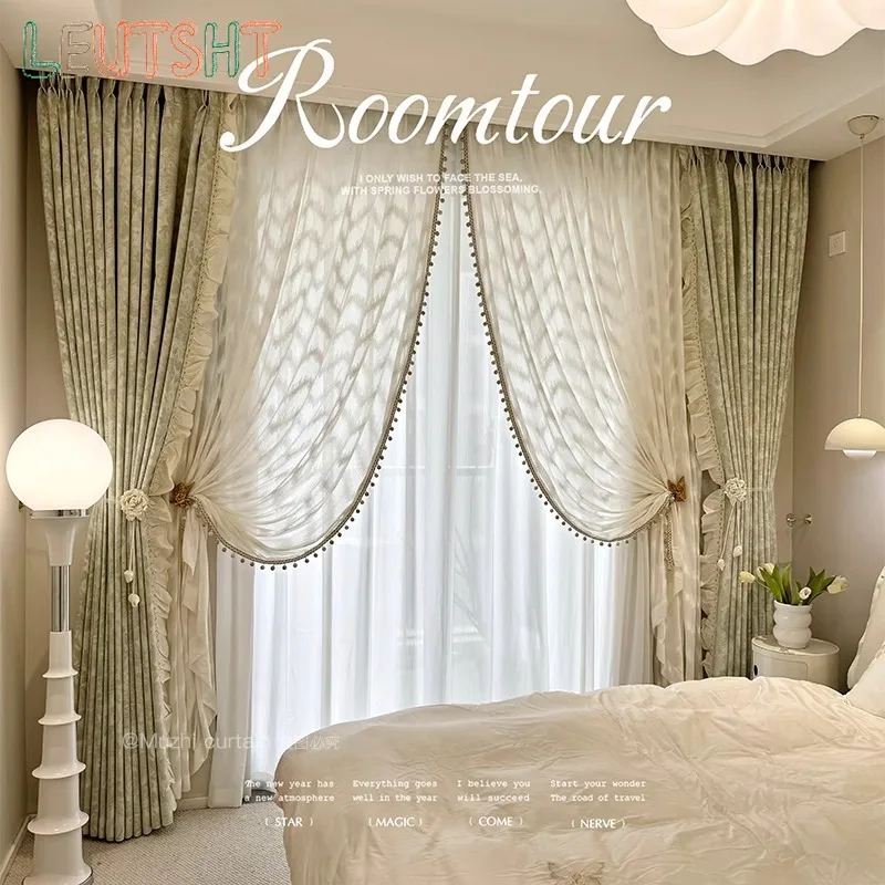Custom Size Curtains Green French Retro Style Living Room Bedroom Whole House Balcony Villa Blackout Curtains