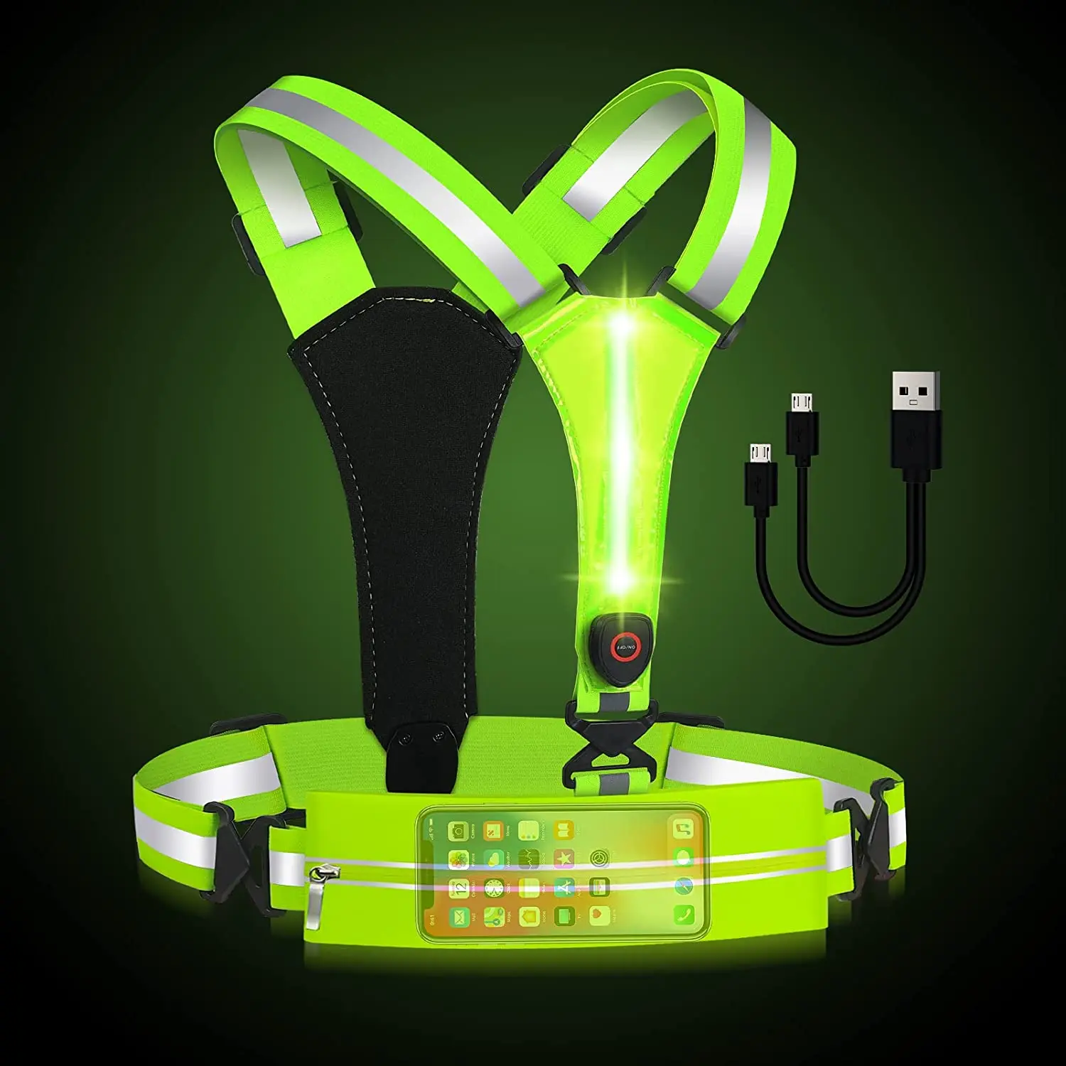 Upgraded LED Reflective Vest Running Gear, USB Rechargeable Running Gear Night Light up Vest Safety Gear Adjustable Size