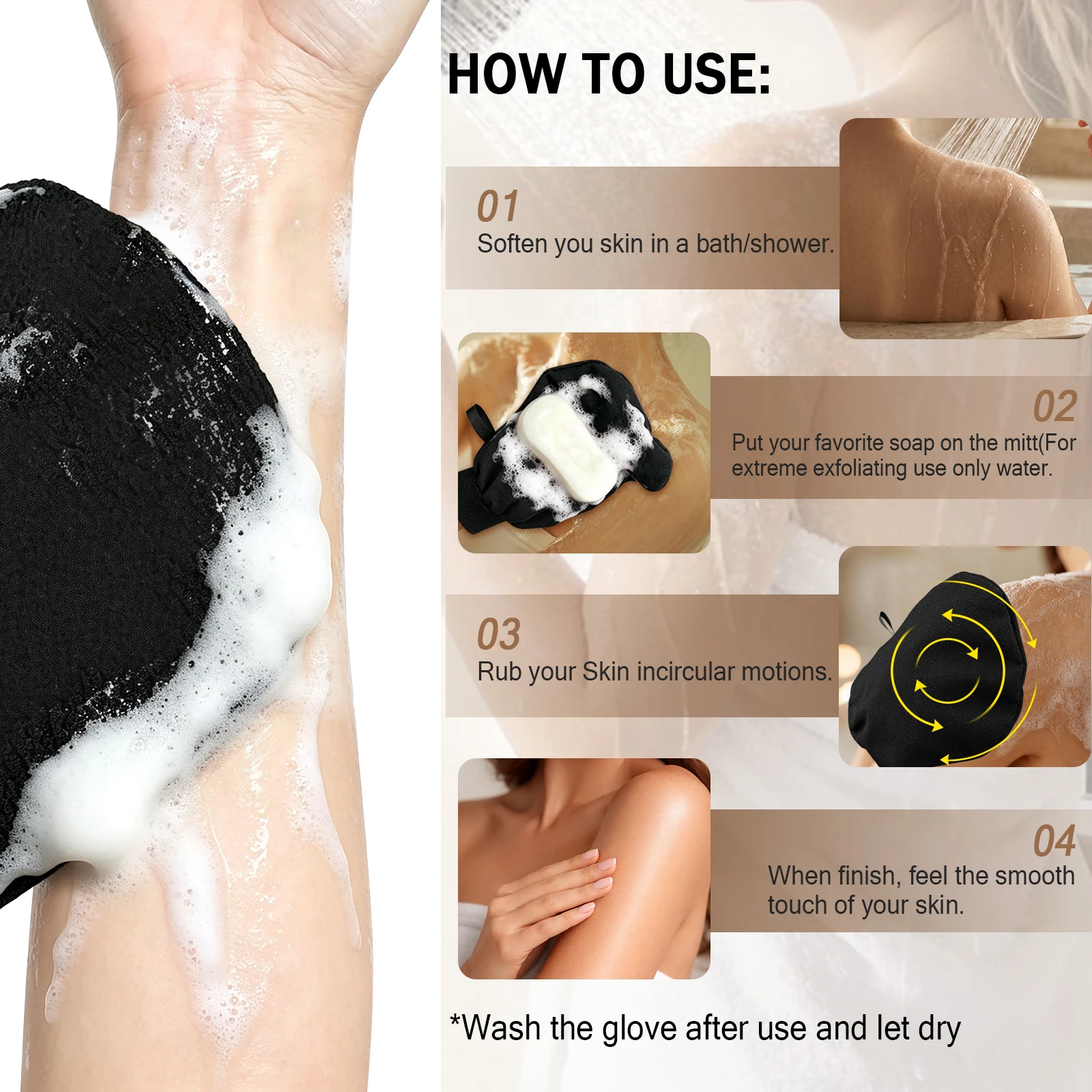 Dusch-Tiefenpeeling-Handschuhe SPA-Peelingbürste Reinigungs-Schrubbhandschuh zum Entfernen abgestorbener Hautzellen Duschhandtuch Schaum-Körpermassage – Detail 4