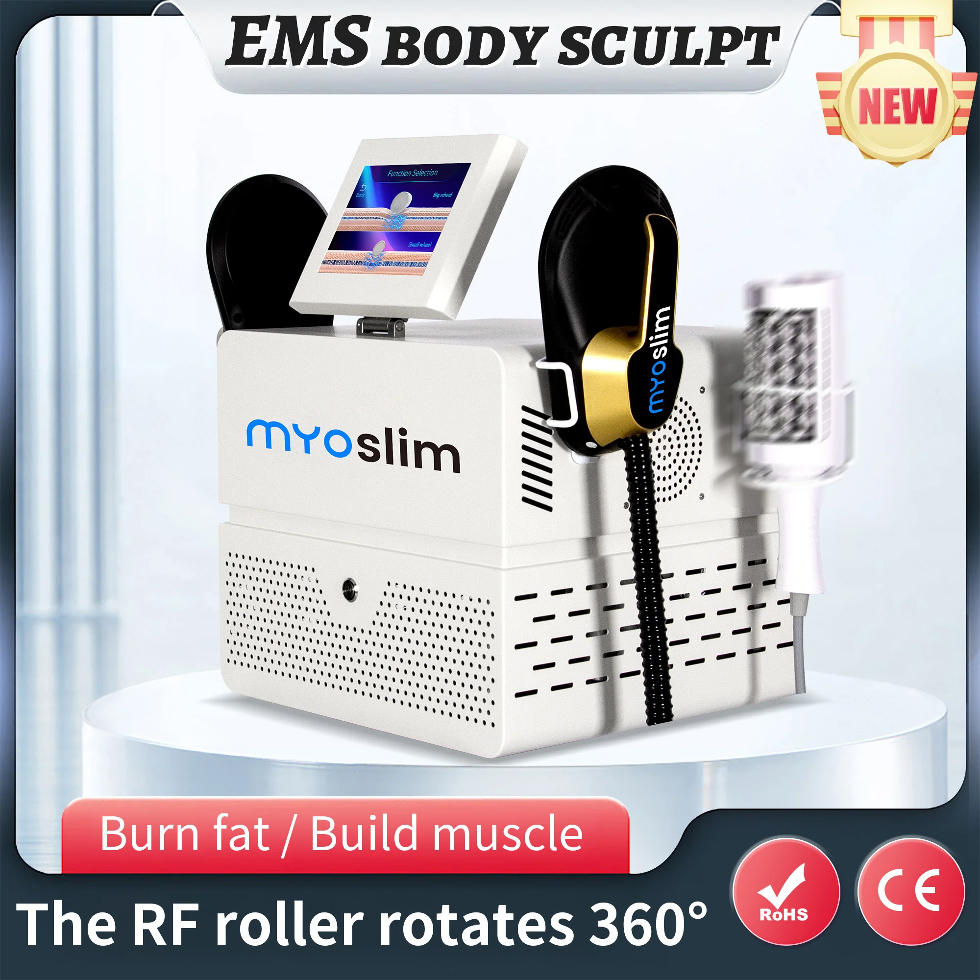 

Myoslim New Radio Frequency Body Shaping Device Roller Slimming 200Hz High Frequency Vibration Electromagnetic EMS