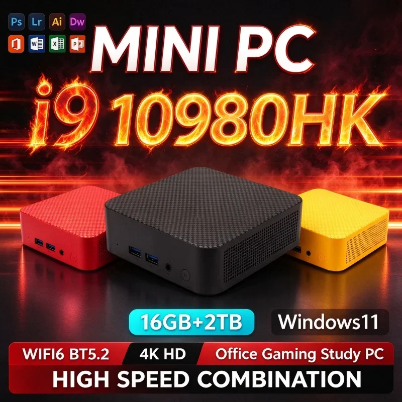 High Speed Intel I9 10980HK Mini PC Windows11 16GB RAM 1TB/2TB SSD WiFi6 BT5.2 4K Output Desktop Host For Daily Work Home Study