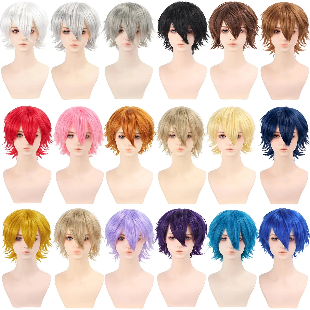 30CM Multi-color Universal Color Cosplay Wig - Curled and Upturned Ends - Short Hair for Festive Party Synthetic Fiber Wig