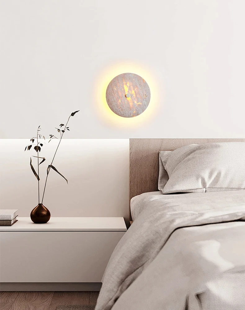 

Circular natural stone decorative wall lamp, creative art design atmosphere wall lamp, for living room, bedroom, stair YX556BE