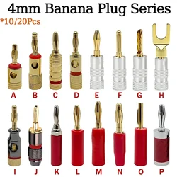 10/20Pcs Banana Connector Plug Jack Gold Plated Musical Sound Audio Speaker 4MM Banana Plugs For Audio Video Speaker Terminal