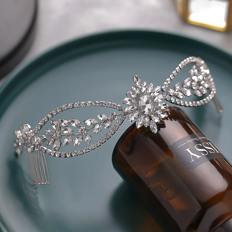 Bridal Hair Comb silve handmade headdress gold super Fairy Big Girl Rhinestone crown crystal hair hoop Wedding Hair Accessories image 5