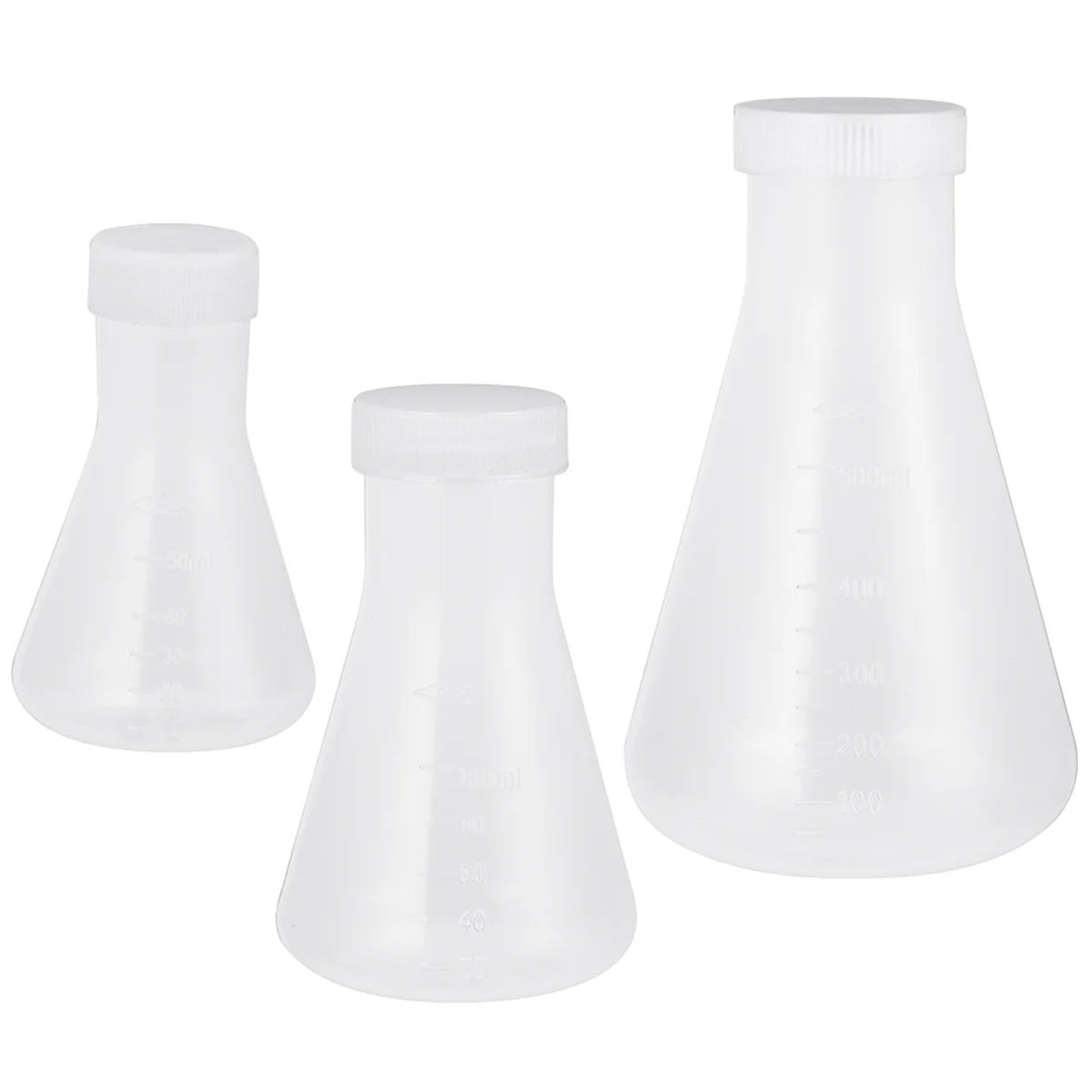 

3Pcs Plastic Flask Conical Flask with Screw for Laboratory Students Experiment Chemistry White (50ml+100ml+500ml)