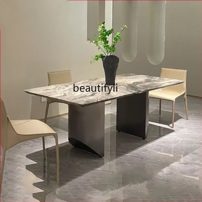 

Cy Natural Marble Dining Table Modern Simple Home Restaurant Rectangle Luxury Stone Dining Table