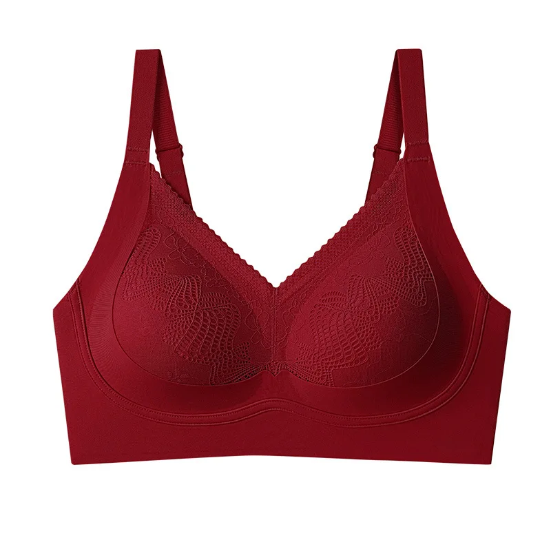 Seamless thin plus-size women's full-cup bra with side breast support and anti-sagging features