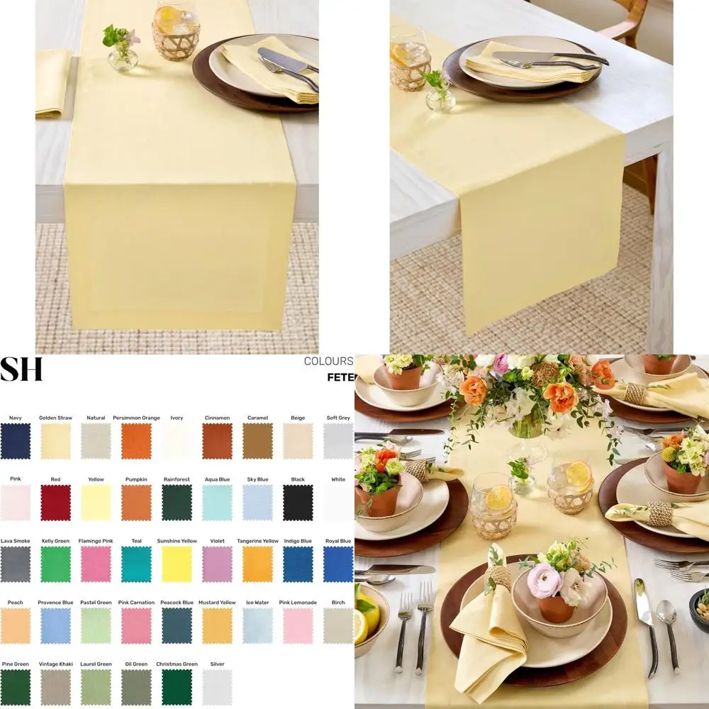 

Скатерть из чистого льна, 14x120 дюймов, золотая солома, идеально подходит для осени, осени, Дня Благодарения