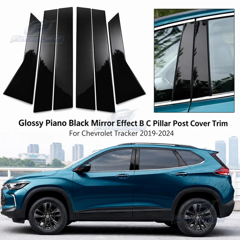 Glossy Piano Black Mirror Effect B C Pillar Post Cover Trim For Chevrolet Tracker 2019-2024 Car Door Window Center Column Trim
