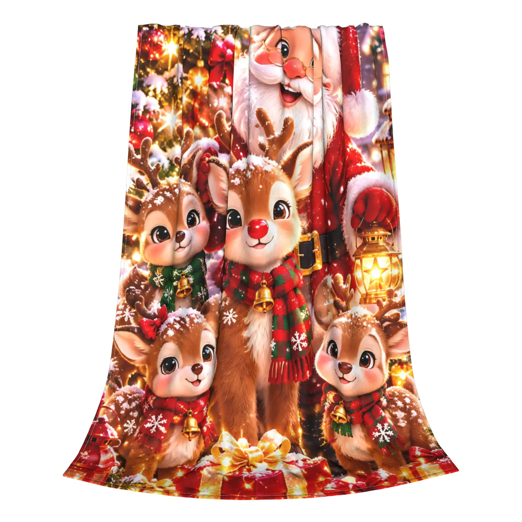 1PC Home Cutecore Room Decor Golden Lantern Santa Four Little Lights Blanket Throw Blanket  Novelty Warm Blanket All Season