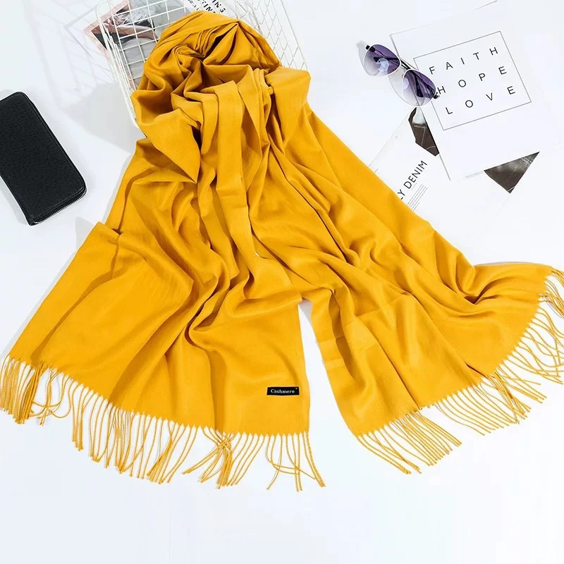 Autumn And Winter Fashion Brushed Solid Color Thickened Long Scarf Versatile Warm Tassel Shawl Suitable For Men And Women