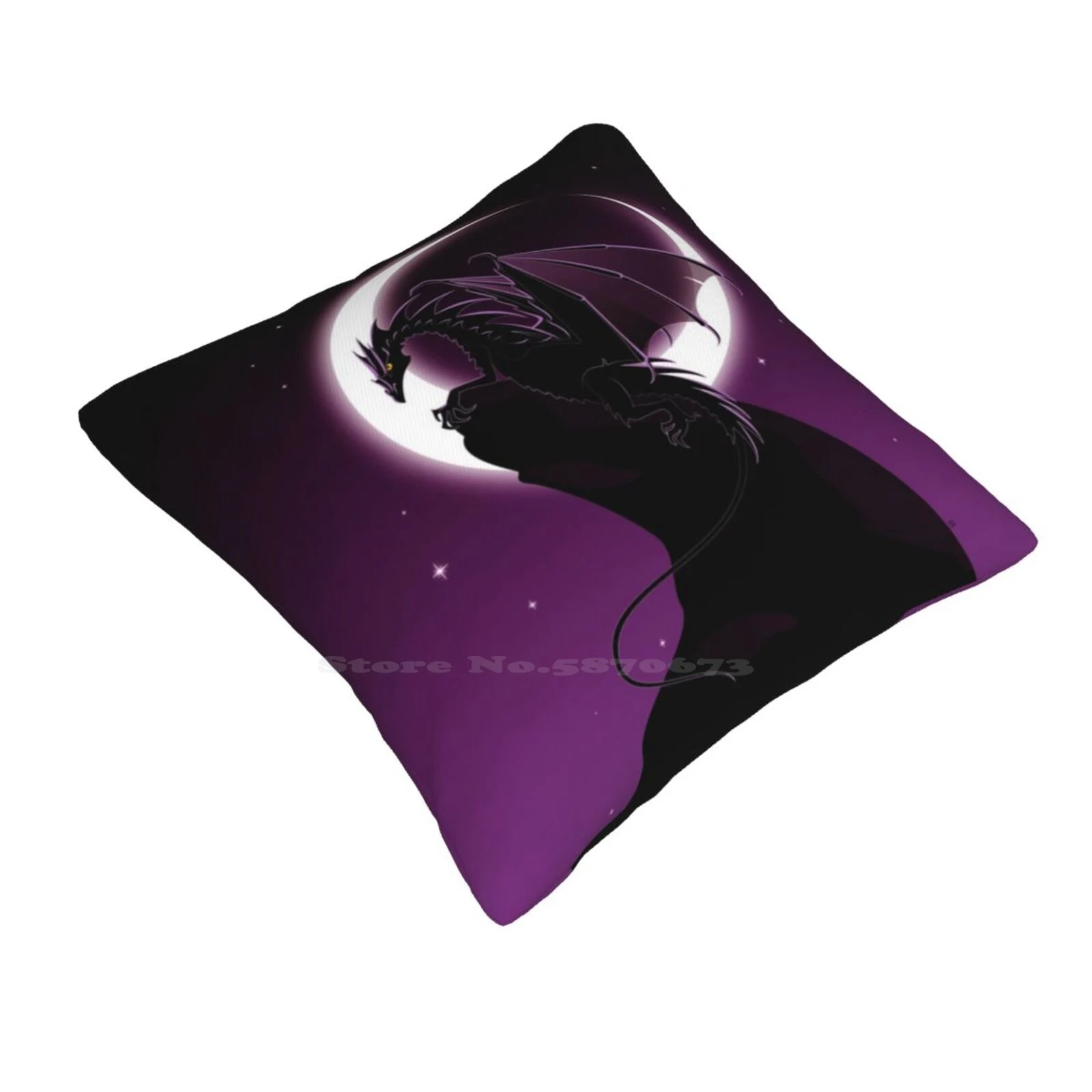 Purple Dragon Pillowslip Pillowcase Black Cool Dark Dragon Fantasy Modern Moon Mountain Purple Stars