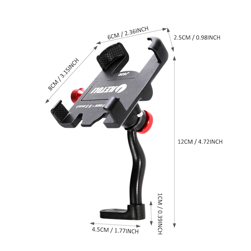 Aluminum Alloy Motorcycle Phone Mount 360 Degree Rotatable Phone Holder for Motorbike Scooter Rearview Mirror Installation Adjustable Clamp Anti Shake Cell Phone Stand for 50‑95mm Width Smartphones