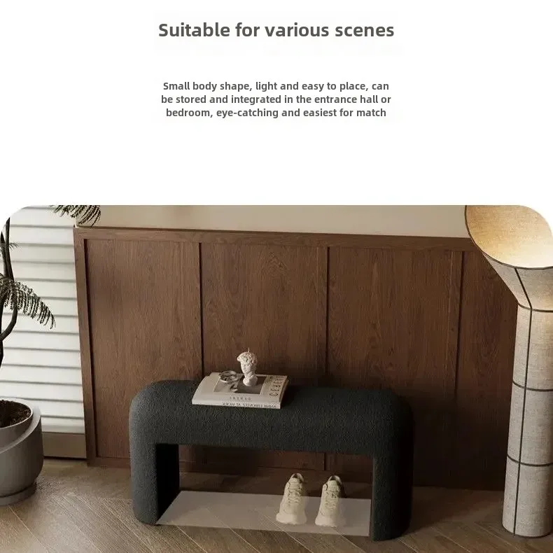Modern Lamb Wool Shoe Changing Stool Living Room Home Leisure Bench Bedroom Bedside