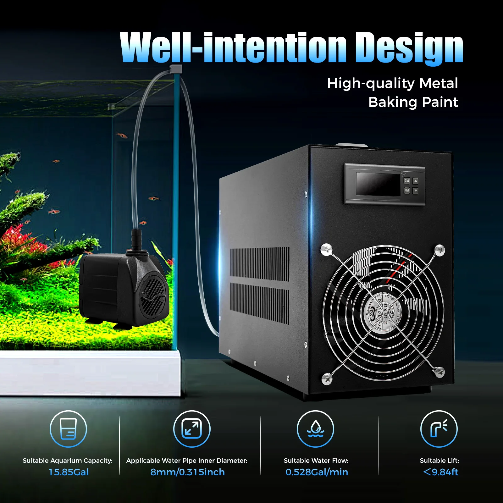 200W Aquarium Water Chiller Portable Cooling System Adjustable Temp-58℉ to 230℉ for Fish Tank Coral Shrimp Easy Storage Cleaning