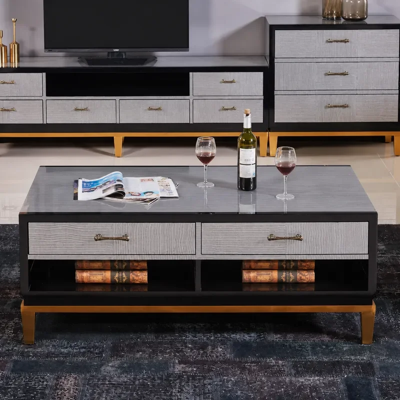 Nordic Modern Simple Solid Wood Coffee Table with Drawer Light Luxury Paint Plated Multi Functional Living Room Tea Table for