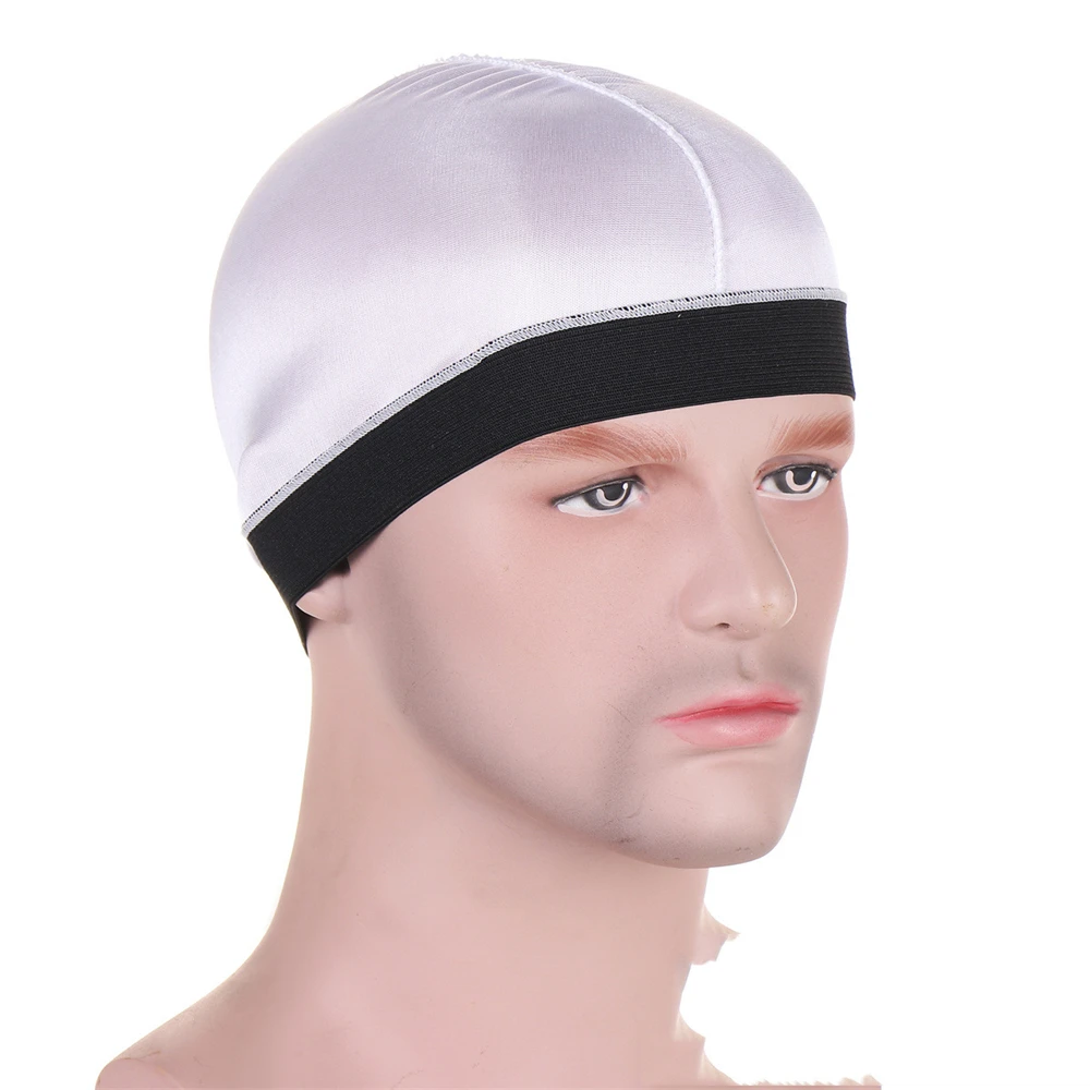 Dome Cap Elastic Band Wave Cap for Men Breathable Wig Cap Beanies Solid Color Durag Dome Cap for Men Bandanas Hair Accessories