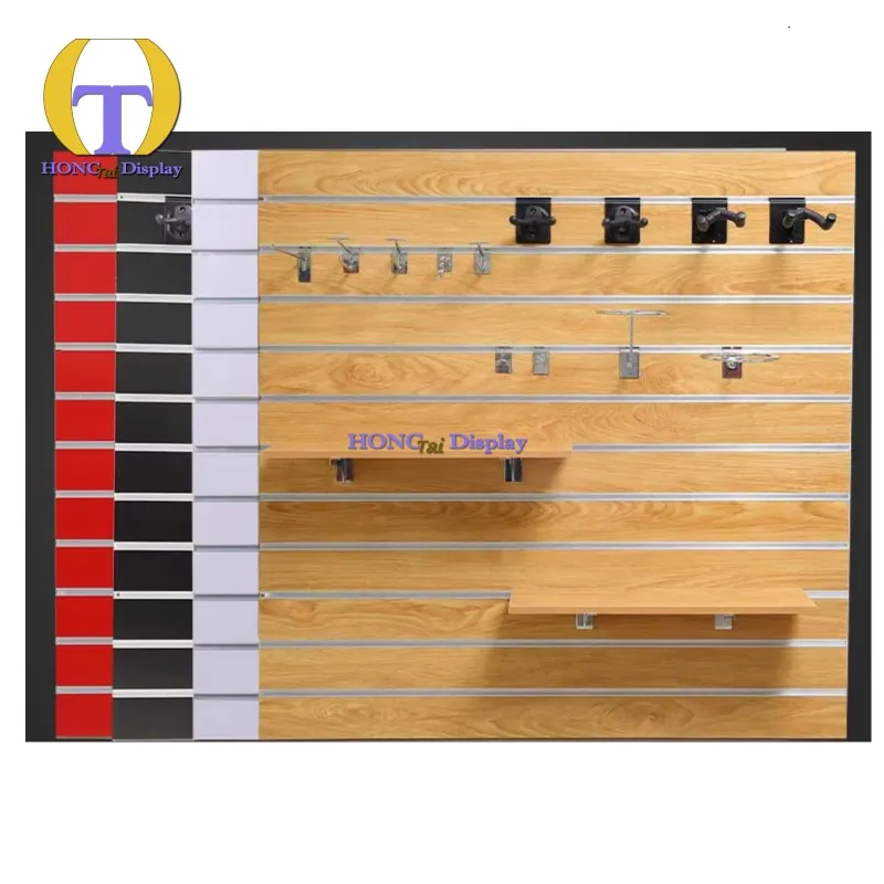 Custom.HongTai Manufacturer Wholesale Retail Shop Decor Slotted Wooden Fibreboards Slatwall