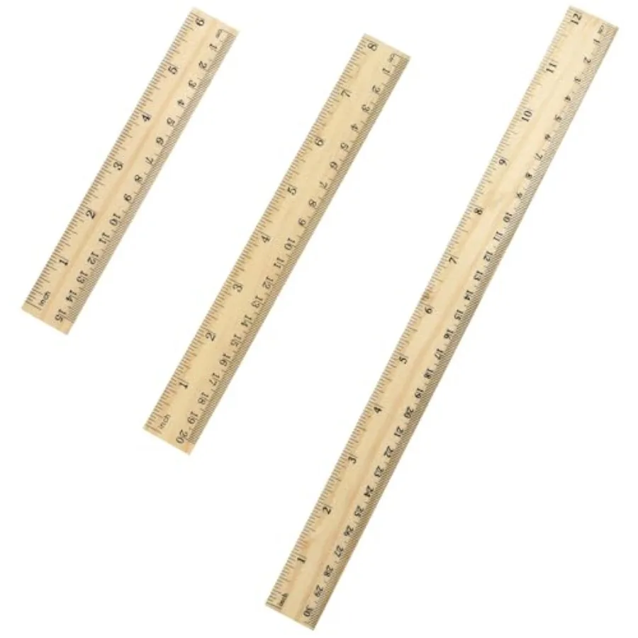 

3 Pack Wooden Ruler Set for Drawing, Home, Office, Engineering: 6/8/12 Inch, Metric, mm, Easy-to-Read, Sturdy Natural Wood Stra