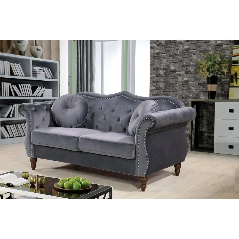 Velvet Couch, Loveseat, Grey