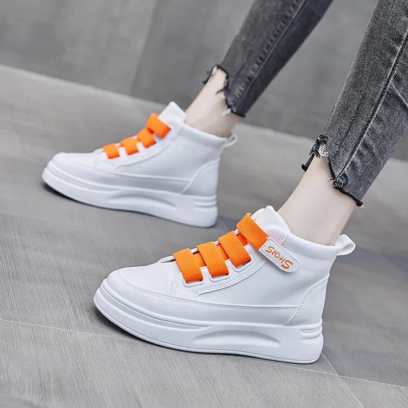 Comemore nowych kobiet przypadkowi buty PU skóra płaskie antypoślizgowe damskie sneakersy odkryty trenerzy kobieta Zapatos De Mujer wysokie buty