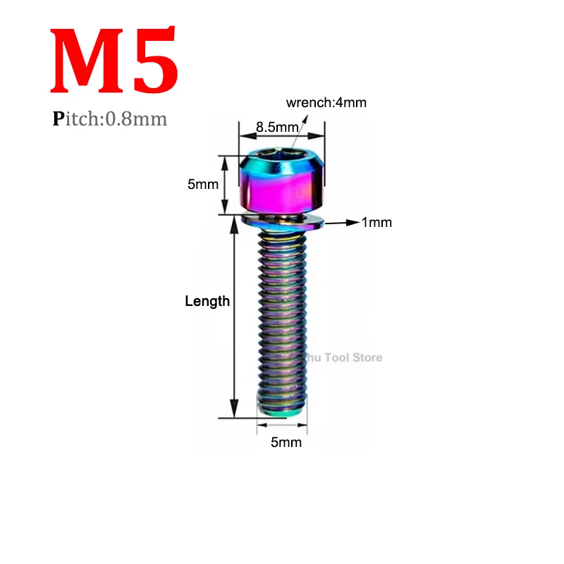 1Pc Titanium Bolt M5 M6 M7 M8 x 16/18/20/25mm Allen Hex Fixed Screws with Washer for Bicycle Disc Brake