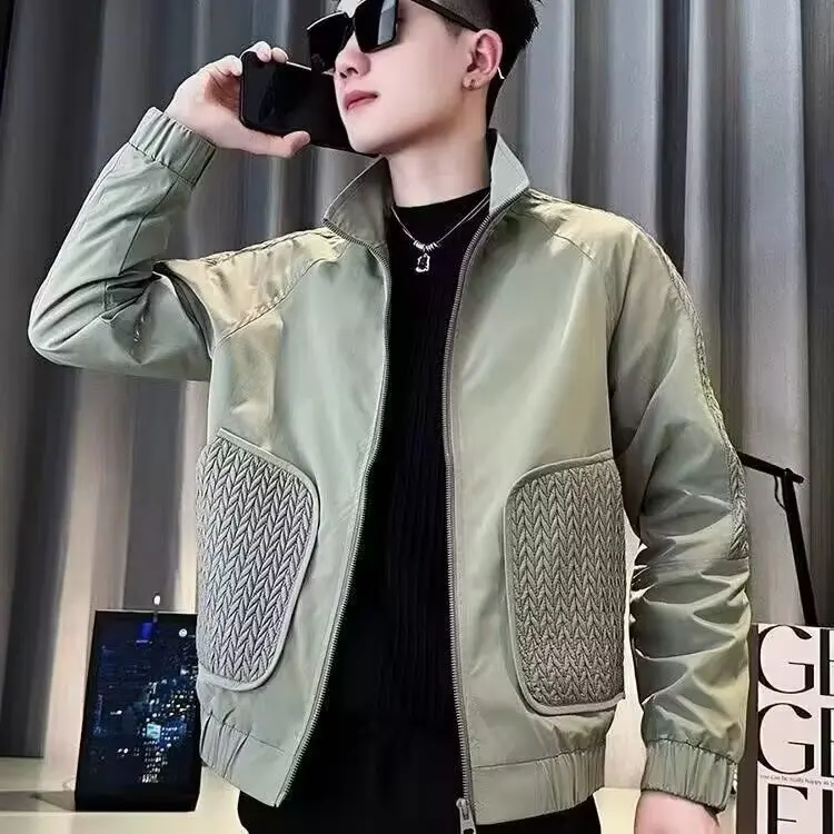 

Youthful ort Casual Men's Jaet Faionable Korean Version Stand Collar Patchwork Trendy Polyester Fiber Winter Coat