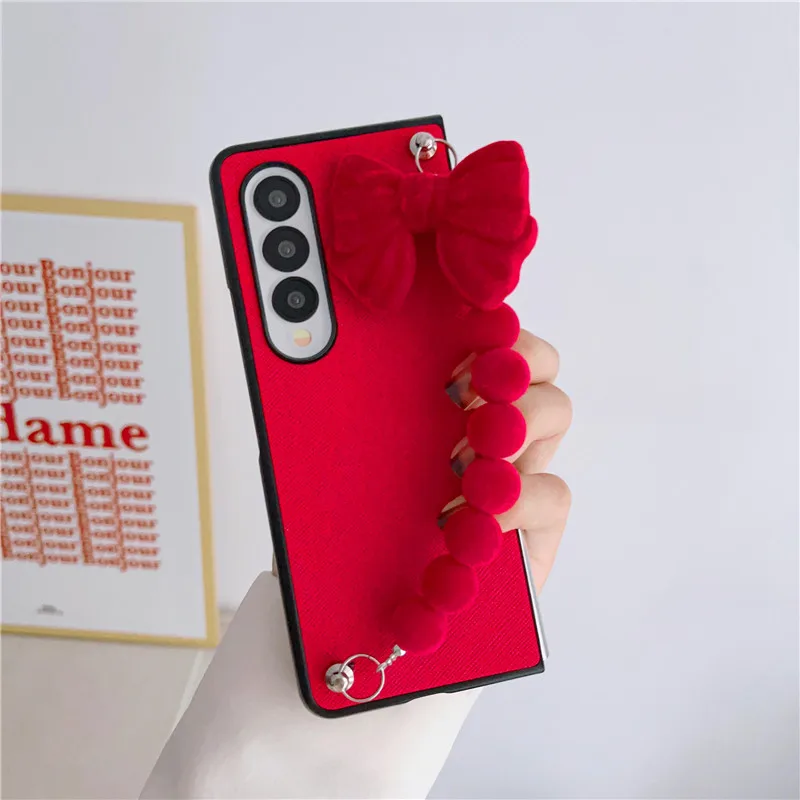 Z Fold3 Case DIY Red Lucky Bracelet wrist Leather Case For Samsung Galaxy Z Fold 5 Case for Galaxy Z Fold 4 Cover Z Fold 3 2