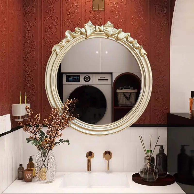 Yjq European bathroom mirror round wall-mounted toilet bathroom defogging retro makeup mirror