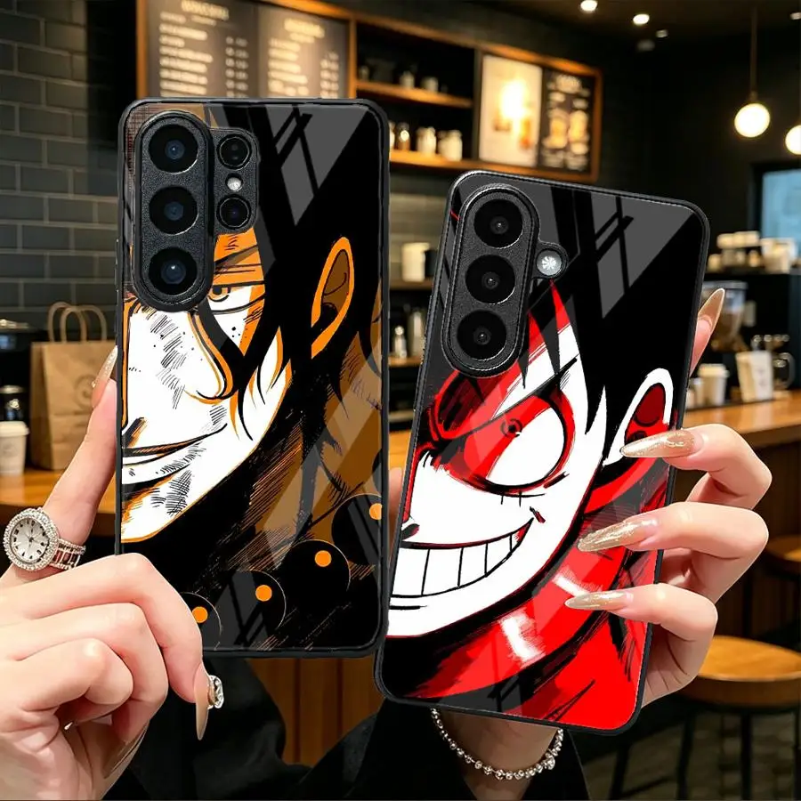 Glass Case for Samsung Galaxy S26 Ultra S23+ 25 Edge S21 S22 S20 S26+ S23 FE S25+ S24+ 24 Plus Phone Cover Anime One P-Piece