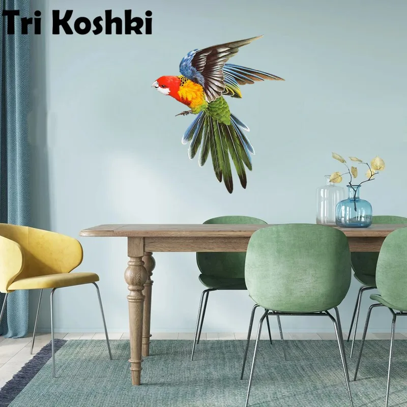 Tri koshki RC028 Animal Bird Colorful Parrot Wall Sticker Waterproof PVC Decoration Door Living Room Kids Room