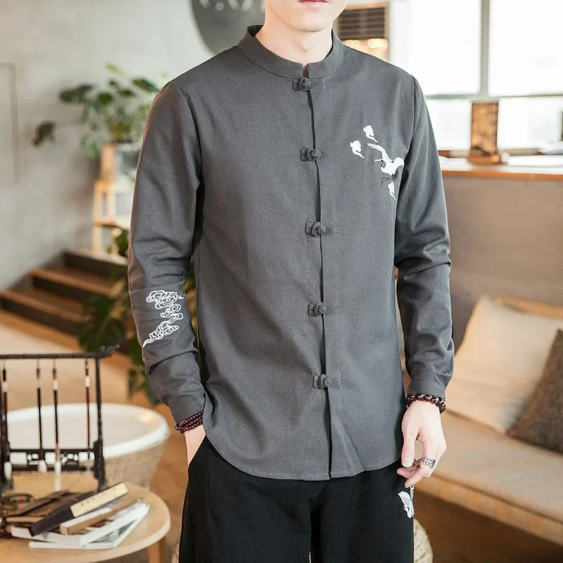 Uniforme de chapelle Tai traditionnel pour hommes, style chinois, chemise de document solide, rétro financièrement, grande taille, veste chinoise,