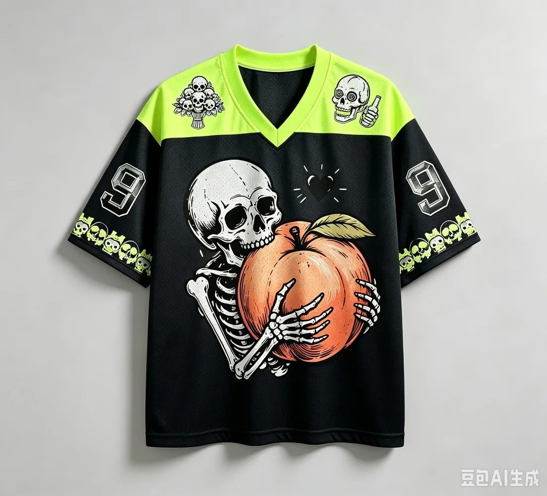 Summer Fashion Retro Gothic Skull Fun Eating Peaches 3D Printed Outdoor Leisure Sport V-neck T-shirt Large Parent-Child Clothing