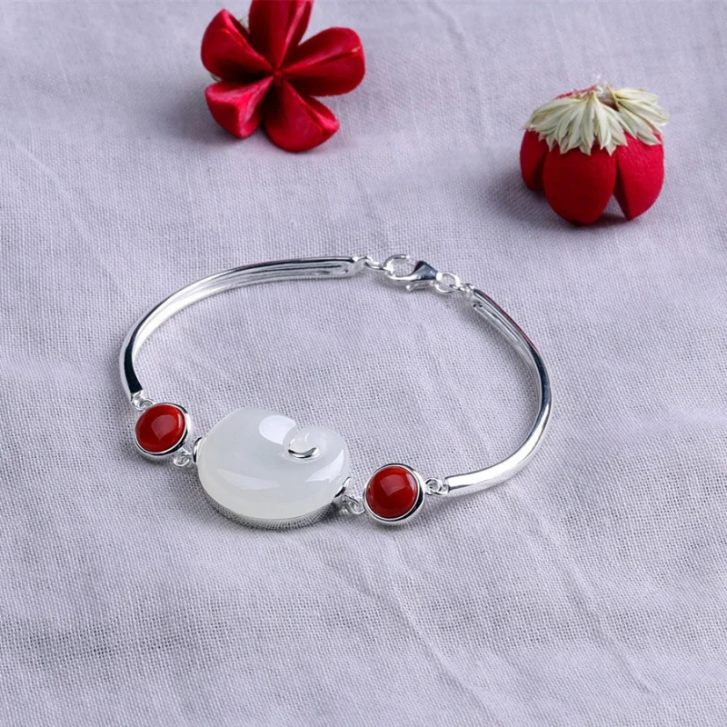 

S925 Silver Jewelry Hand Accessories Women Little Elephant Hetian Jade Bracelet Design