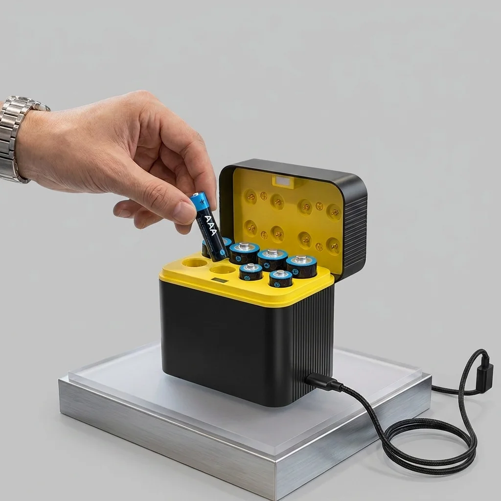 8-Slot Rapid Charger for AA/AAA Lithium-Ion Rechargeable Batteries,1.5V Fast USB Battery Charger Box