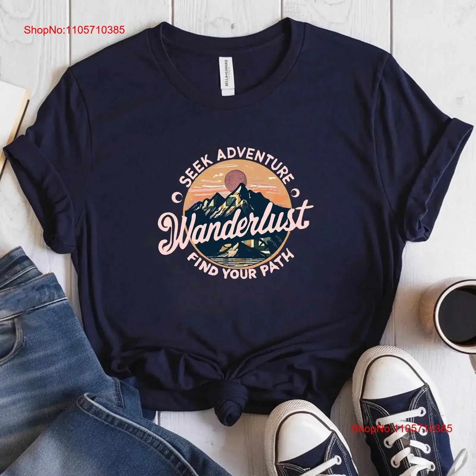 Wanderlust Adventure T Shirt Bella Canvas 3001 Hiking Travel Nature Seek vintage Washed Unisex graphic Stretched Casual homme