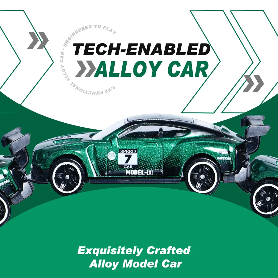 نموذج سيارة رياضية من خليط معدني أخضر 1:64، طلاء سباق شخصي، حجم صغير سهل اللعب، هدية العيد/لعبة الصبي/زينة سطح المكتب/ديكور المنزل