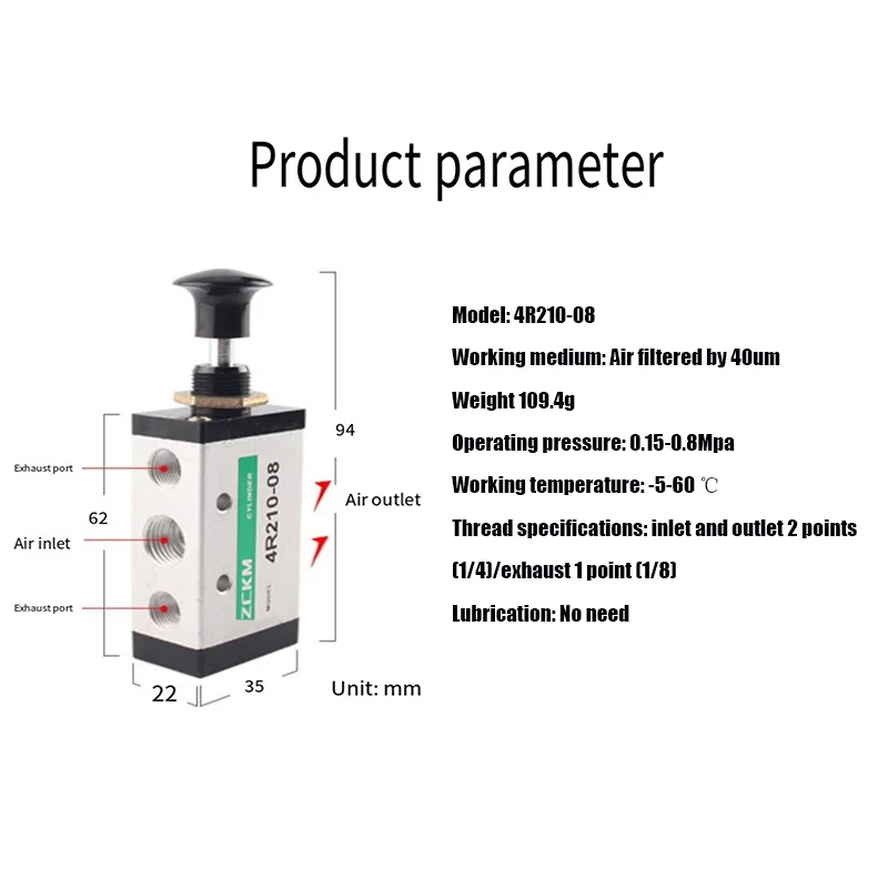 Pull The Valve Mechanical Valve 4R210-8 4/6/8/10/12mm Pneumatic Switch 2-position Tee Control Valve Aluminium Alloy Valve Body