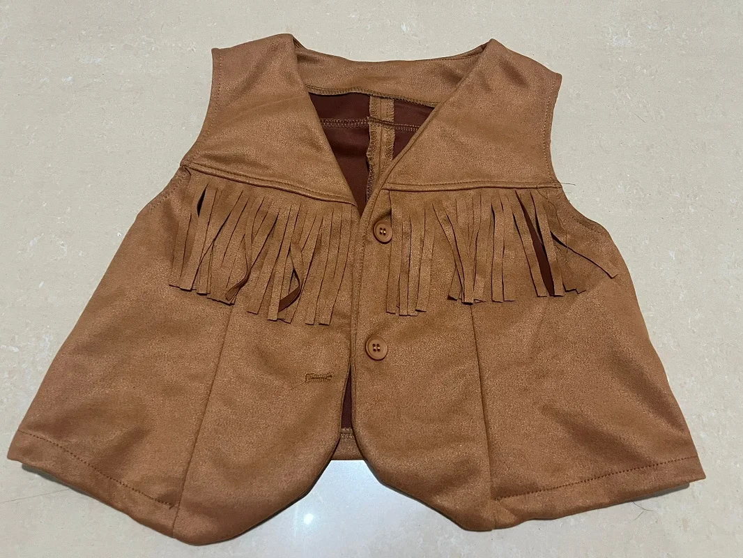 Autumn New Womens Suede Short Cardigan Brown Fringe Vest Coat