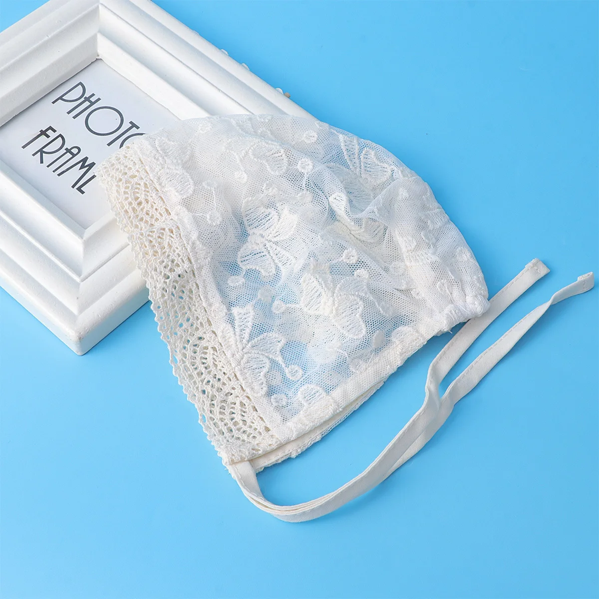 طفل الدانتيل قبعة Bowknot التعادل الدانتيل القطن تنفس قبعة الرضع حجم M أزهار لطيفة الديكور قبعة الطفل #5