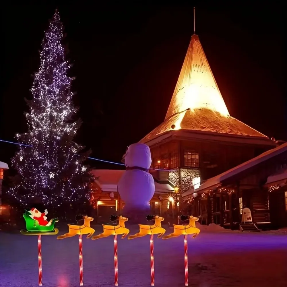 5 шт./компл. рождественские солнечные сани Санта-Клауса с оленем, вилка света, используется для украшения сада и газона