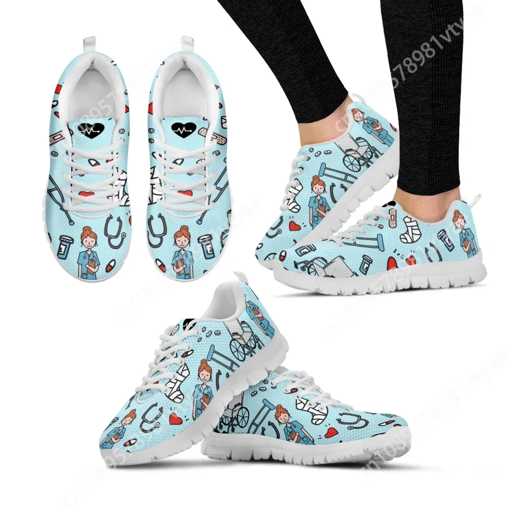 

Custom Made Spring Leisure Sneakers for Ladies Orthopedic Nurse Pattern Flats Lace Up Shoes Comfortable Air Mesh Footwear Zapato