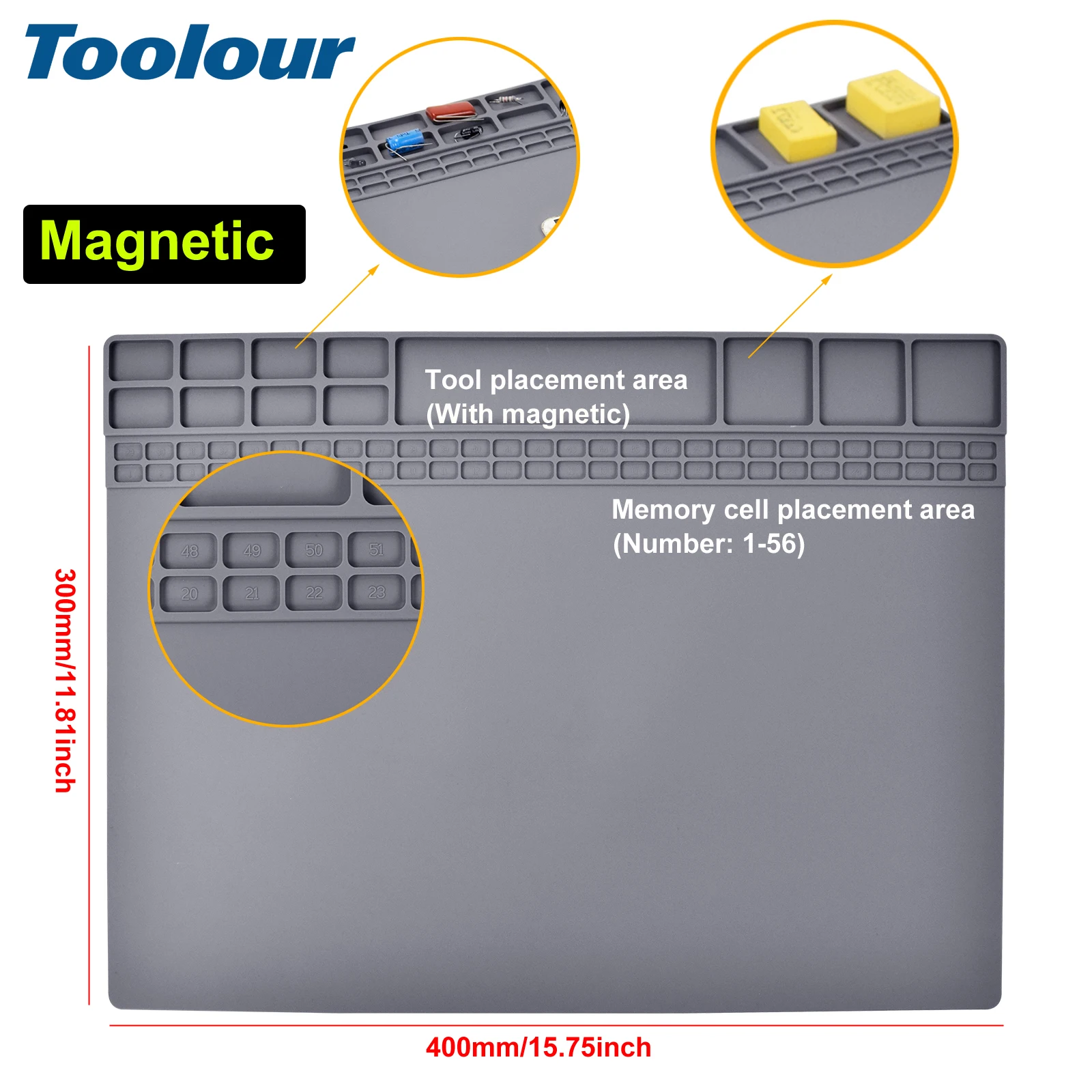 Toolour Large Soldering Mat Heat Resistant Silicone Solder Mat Magnetic Work Mat Electronic Solder Pad for Soldering Repair