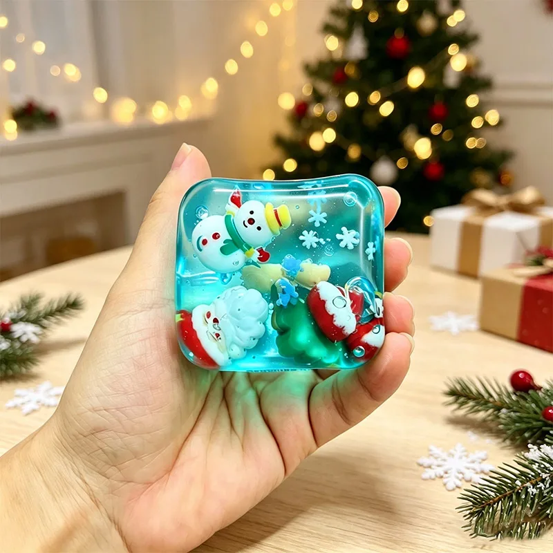Christmas Themed Maltose Cube Squeeze Ice‑Block Santa Claus Reindeer Gingerbread Man Inside Slow Rebound Stress Relief Squeeze